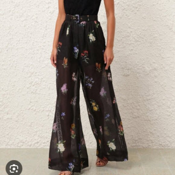 Zimmermann Pants - Zimmermann Black Multicolor Natura Pintuck Lace Floral Botanical Pants 0 US/4